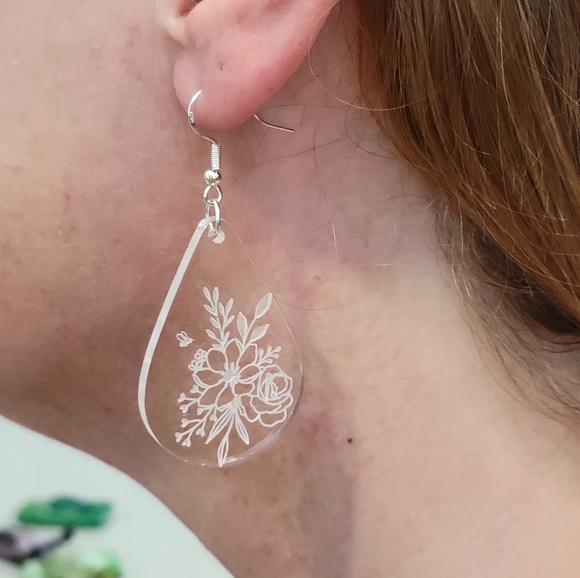 Wildflower Bunch Clear Acrylic Earrings - Picture 2 of 3